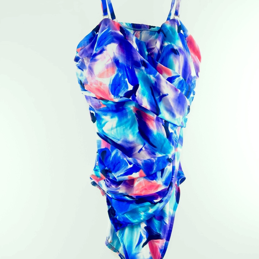 🌹Trim ShapersVibrant Blue and Pink & Purple One Piece Swimsuit